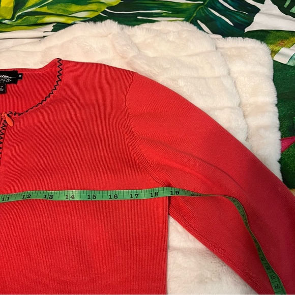 Icelandic Design M Coral Pink Red Floral Embroidered Sequin Full Zip Cardigan - Picture 7 of 13